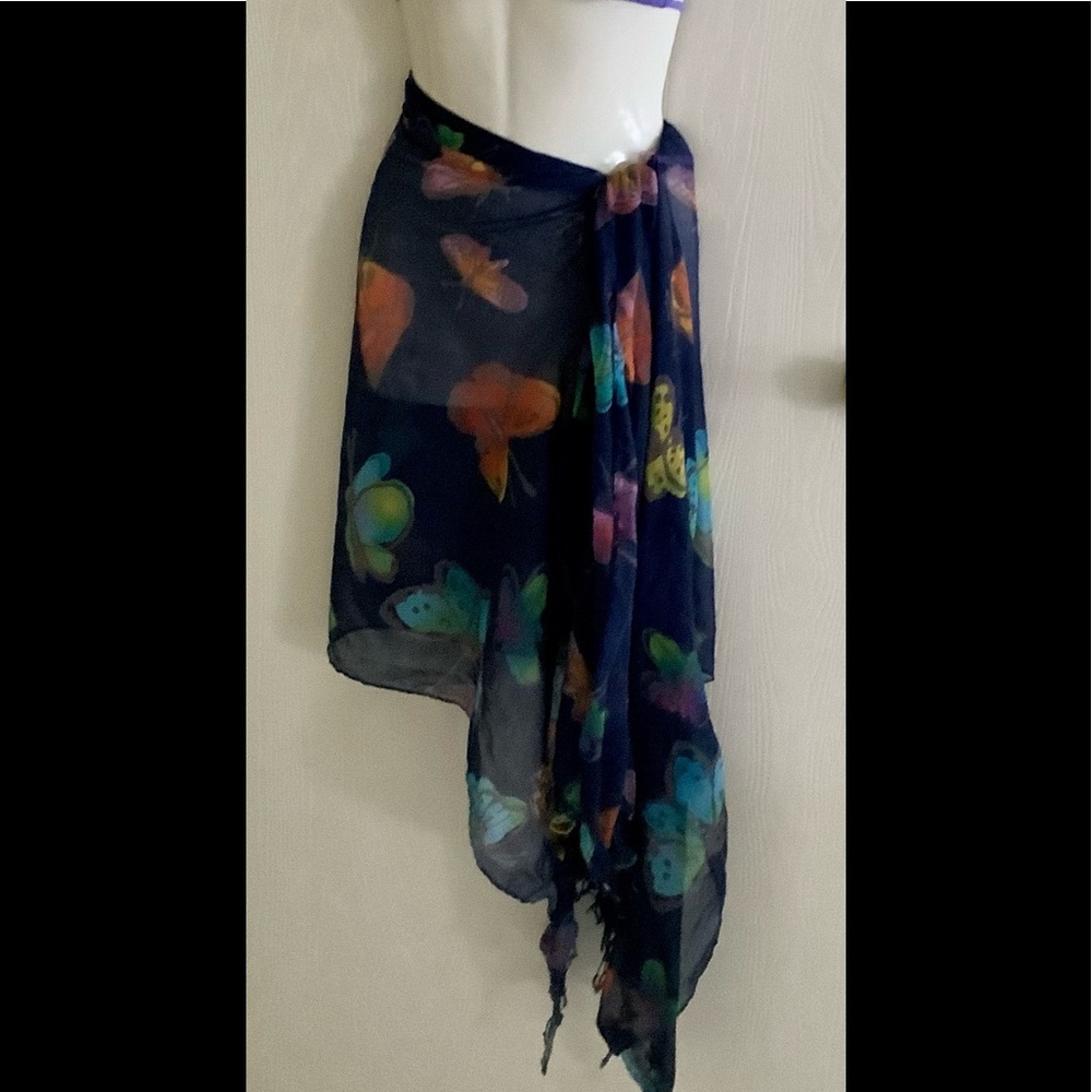 Sarong beach coverup  Navy blue with butterflies fringe. CruiseVersatile pretty…